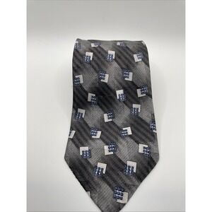 MEANSWEAR Alexander‎ Lloyd geometric tie 100% Silk gray blue white 68x4